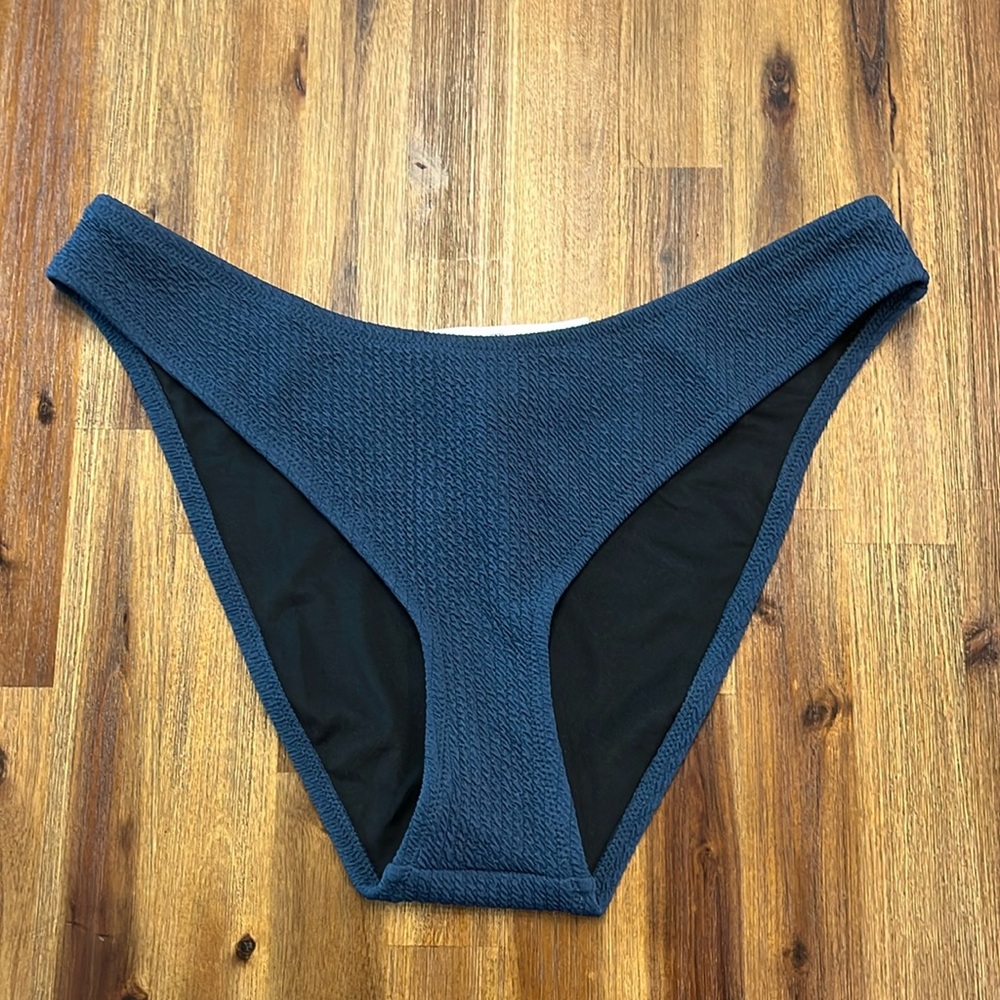 J. Crew NWT Navy Textured Curve Waist Cheeky Bikini Bottom Women’s Size L & XL